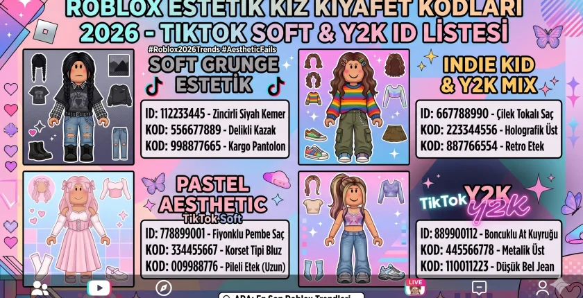Roblox Estetik Kız Kıyafet Kodları 2026 – TikTok Soft & Y2K ID Listesi