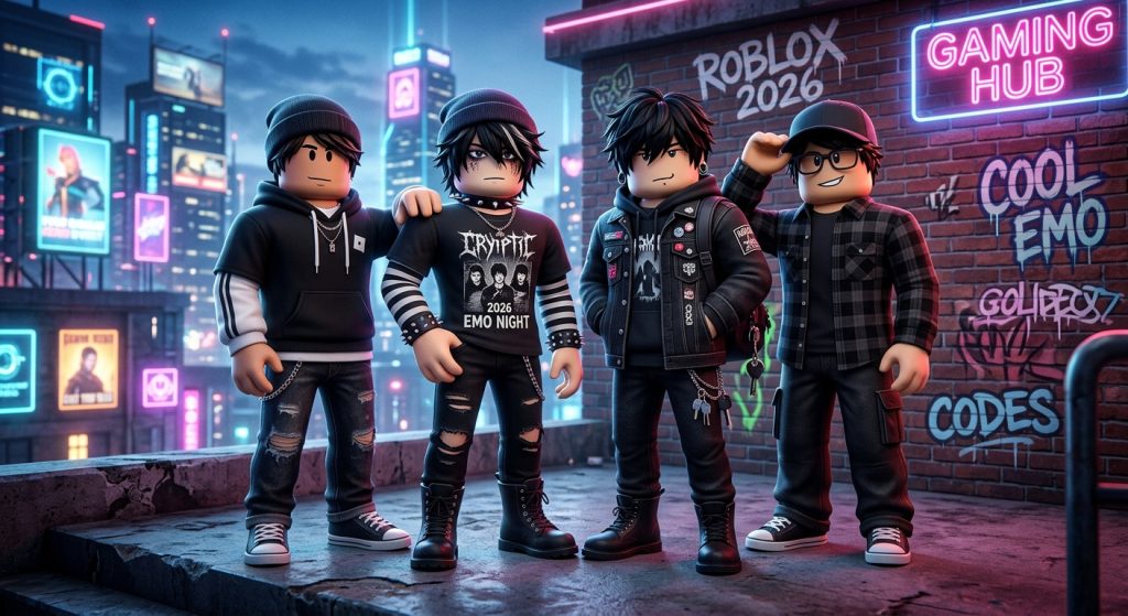 Illustration of Roblox Erkek Kıyafet Kodları: En İyi ve Eşsiz 2026 Cool Emo Listesi